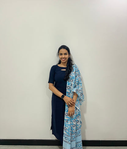 Navy blue cotton kurti set