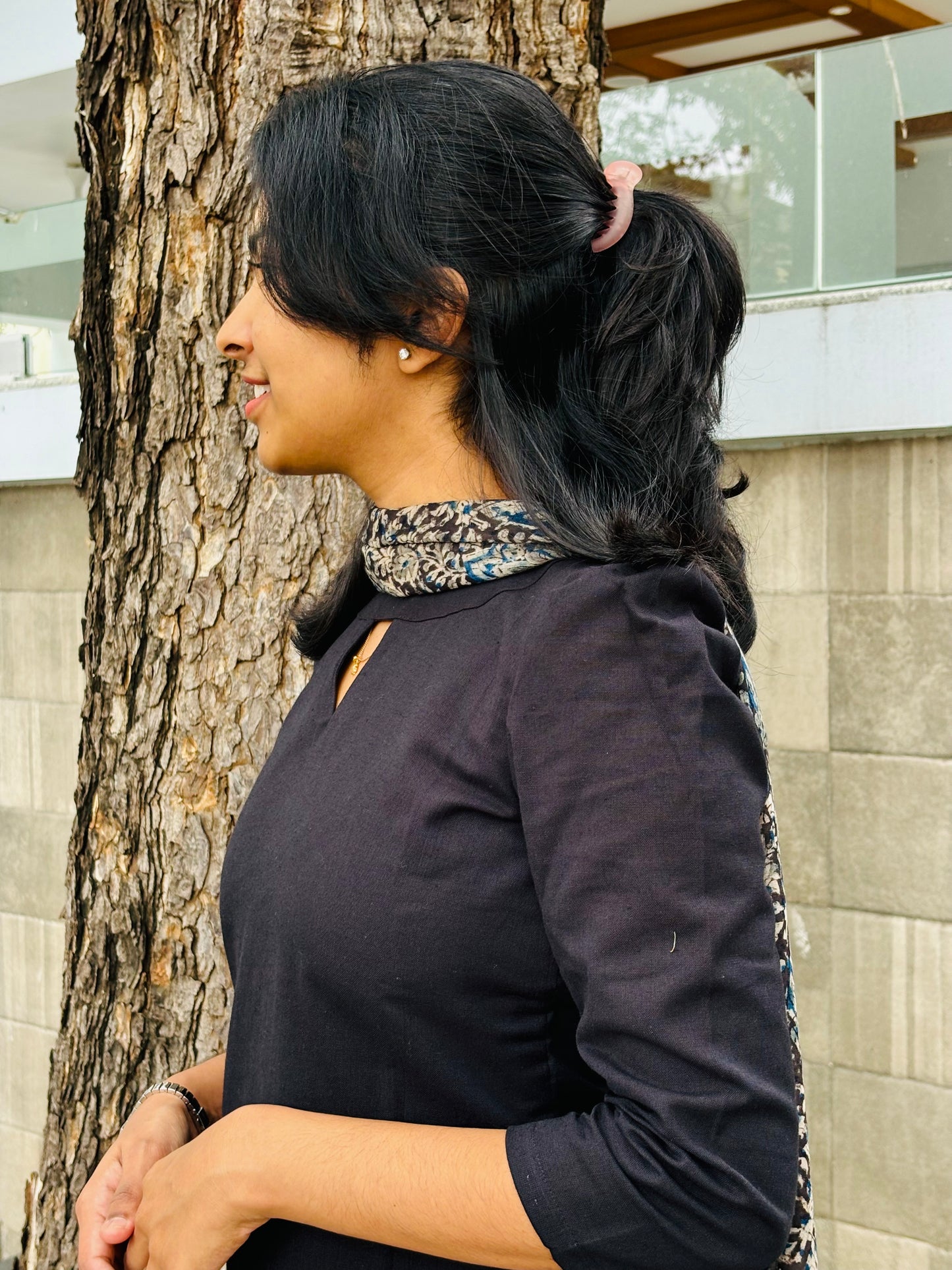 Black Kurti with kalamkari duppata