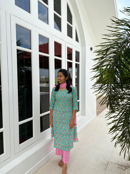 Sky blue and pink suit set