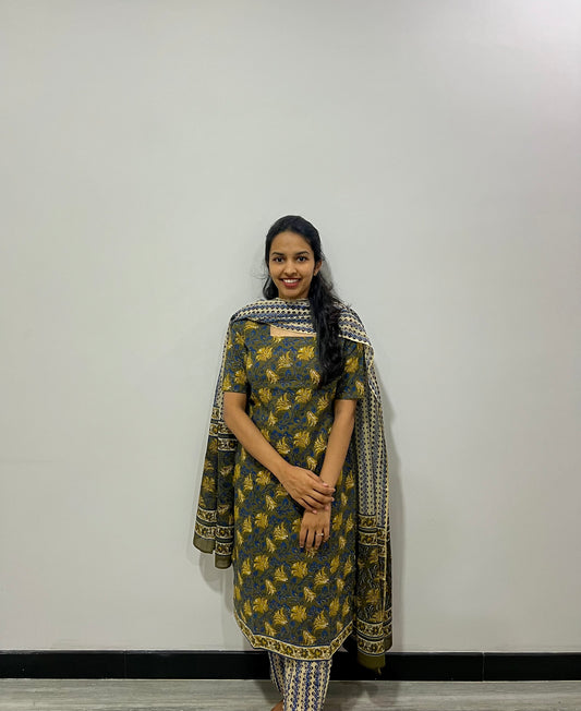 Olive green pure cotton kurti set