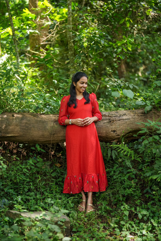 Red mul Chanderi maxi