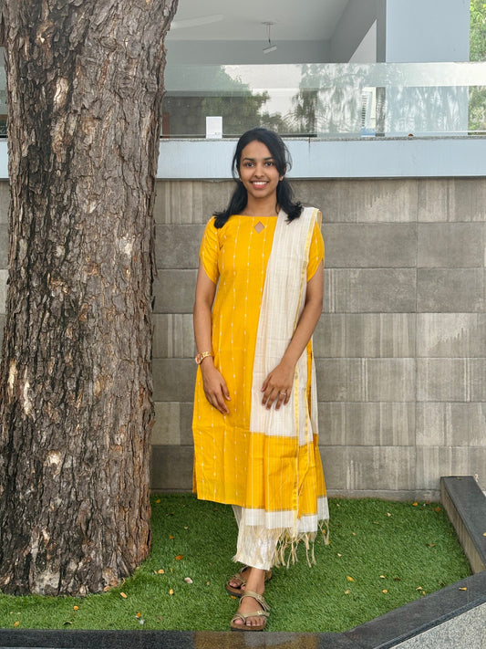 Yellow handloom kurti set