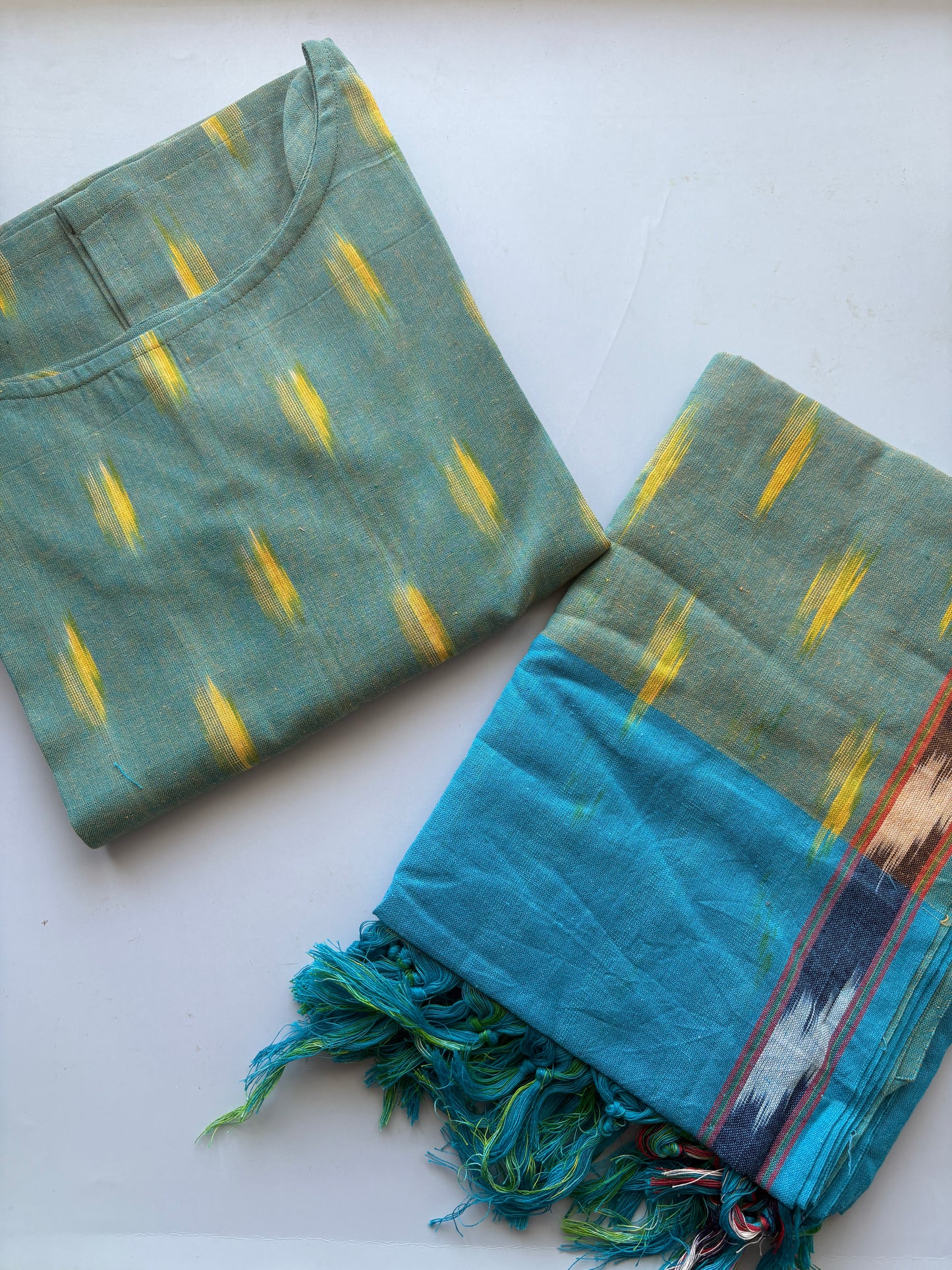 Green & blue ikat suit set