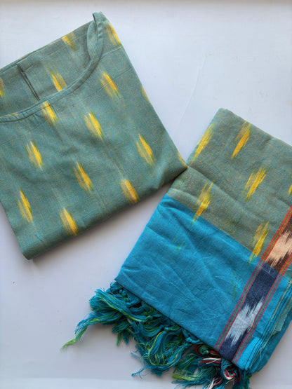 Green & blue ikat suit set