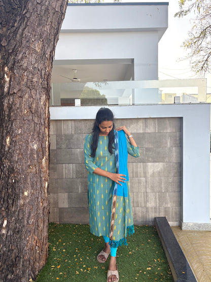 Green & blue ikat suit set
