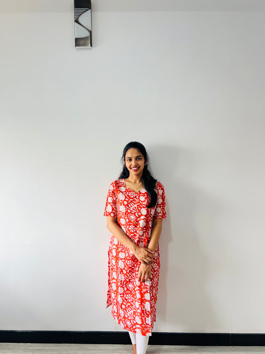 Orange colour pure cotton kurti