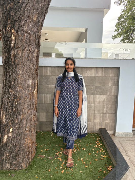 Blue and white suit set