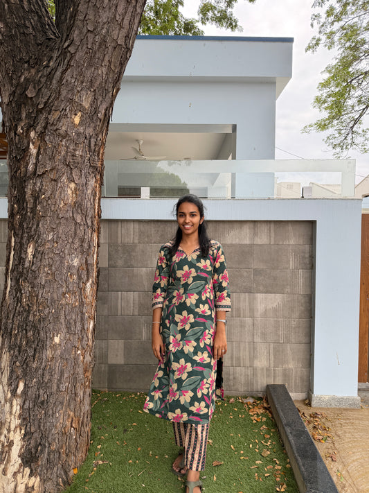 Green floral kurti set (TF139)