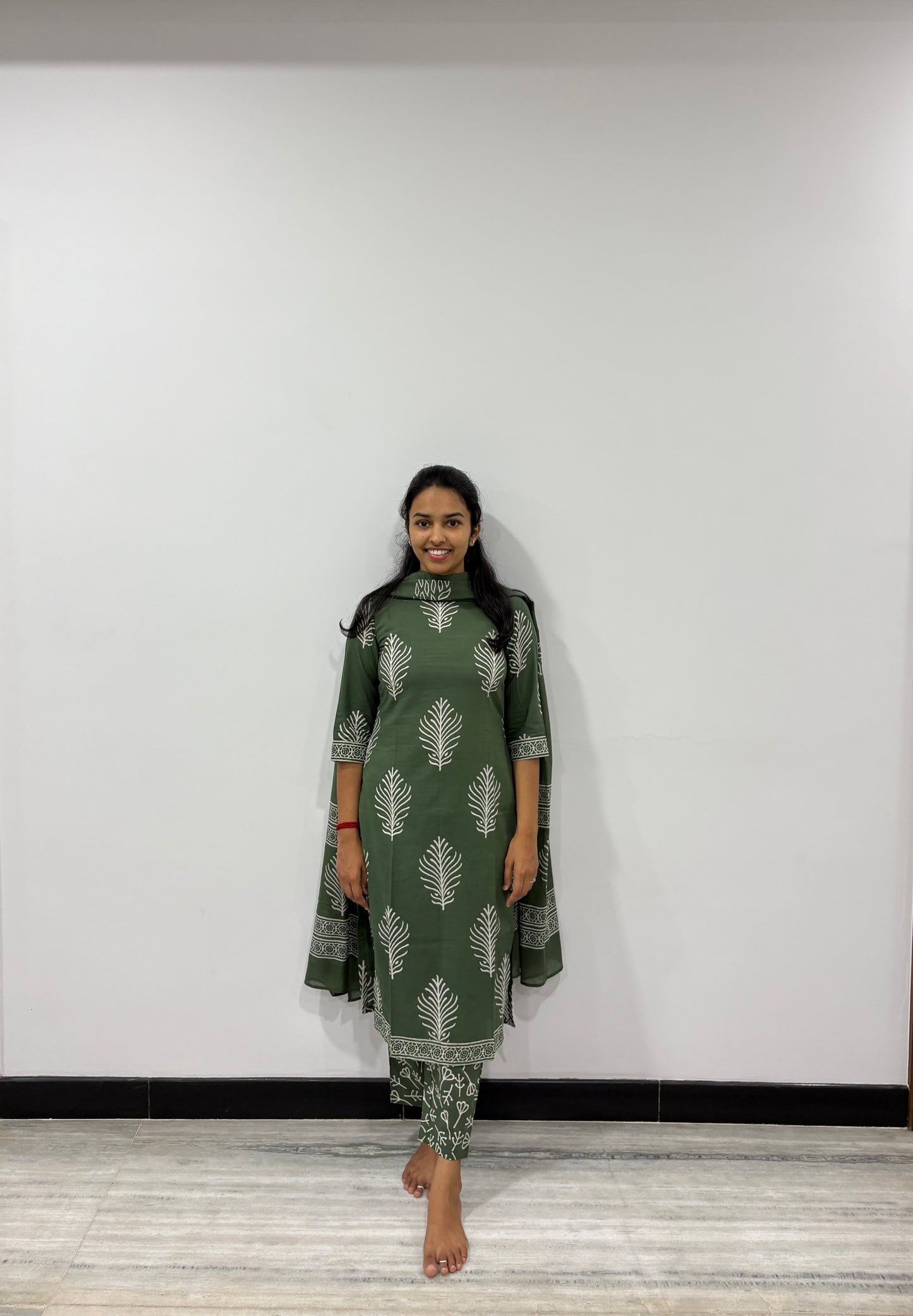 Green floral kurti set