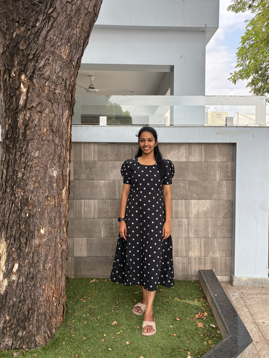 Black polka dot maxi