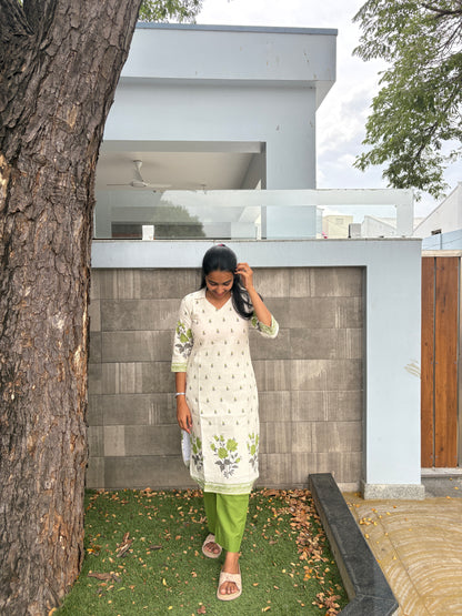 White and green kurti set