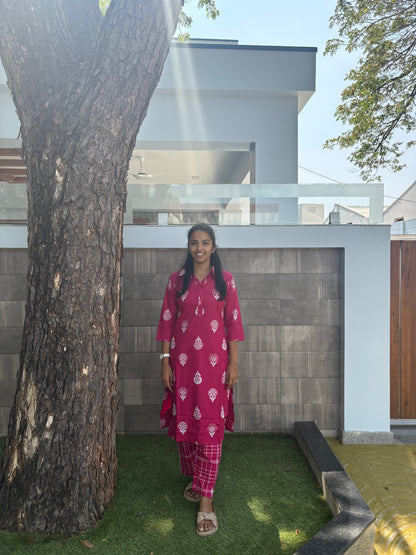 Pink collared kurti set