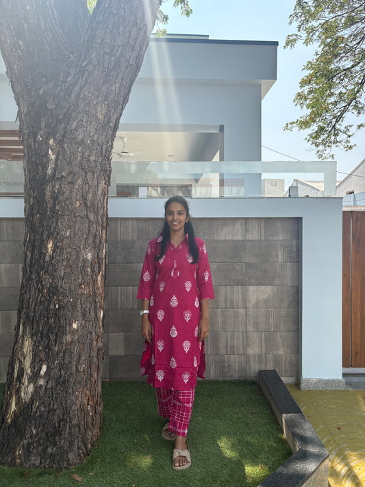 Pink collared kurti set
