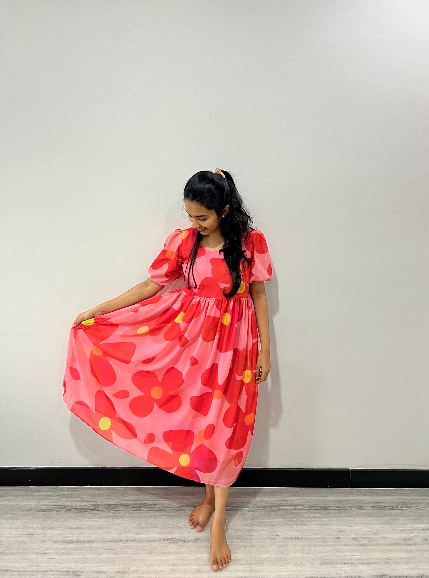Pink floral georgette maxi