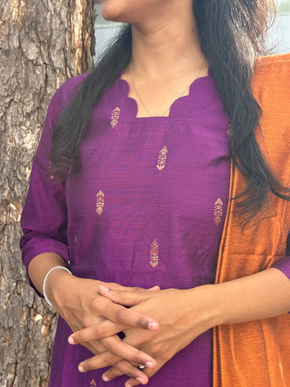 Purple raw silk suit set