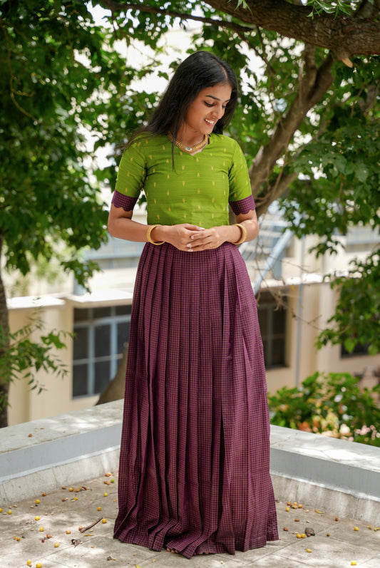 Purple and green skirt set