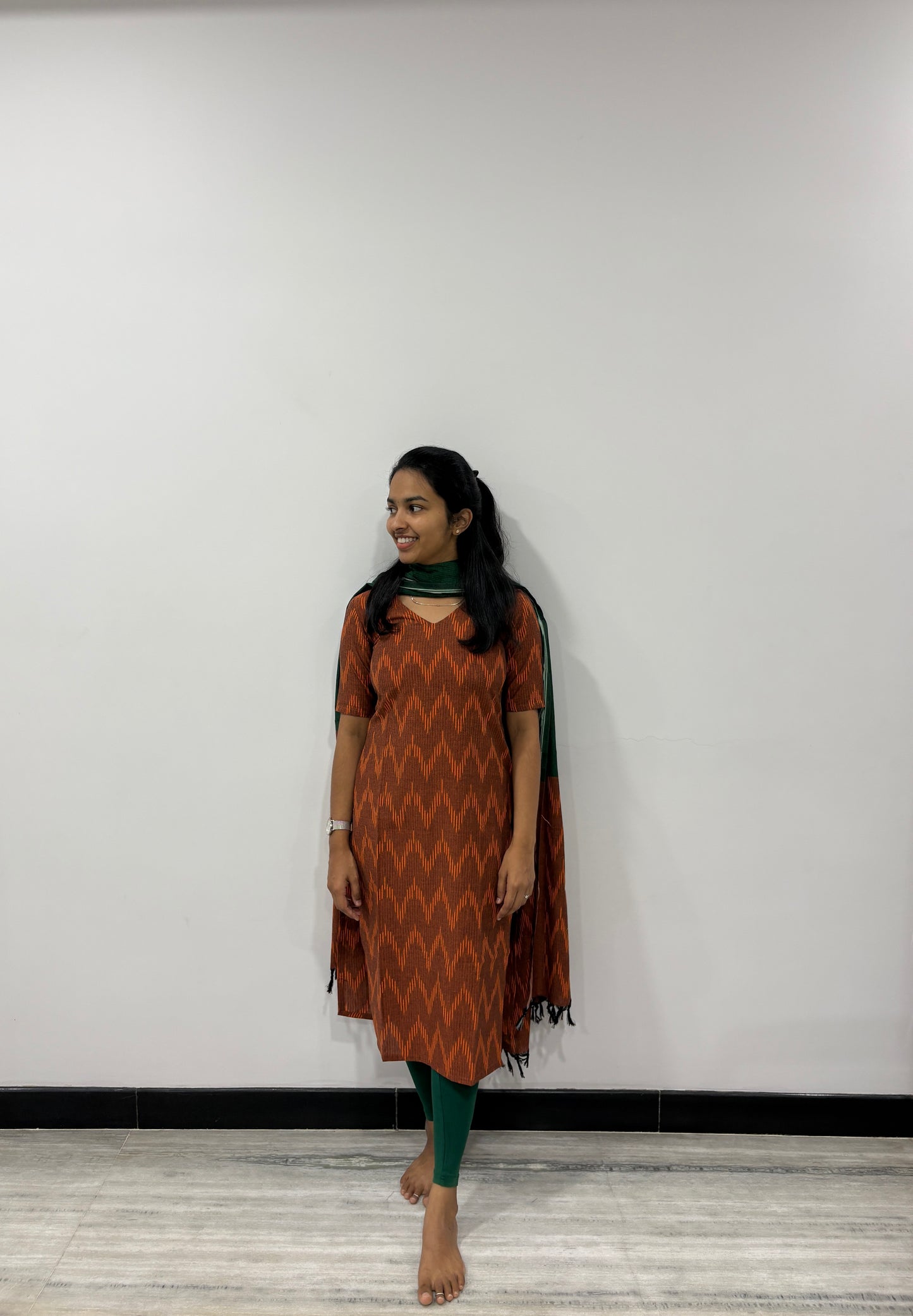 Brown and green ikat suit set