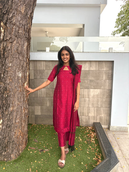 Pink slub silk kurti set