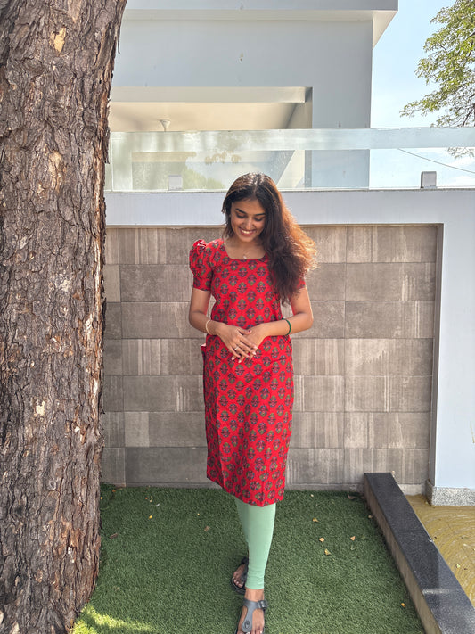 Red floral kurti (TF195)