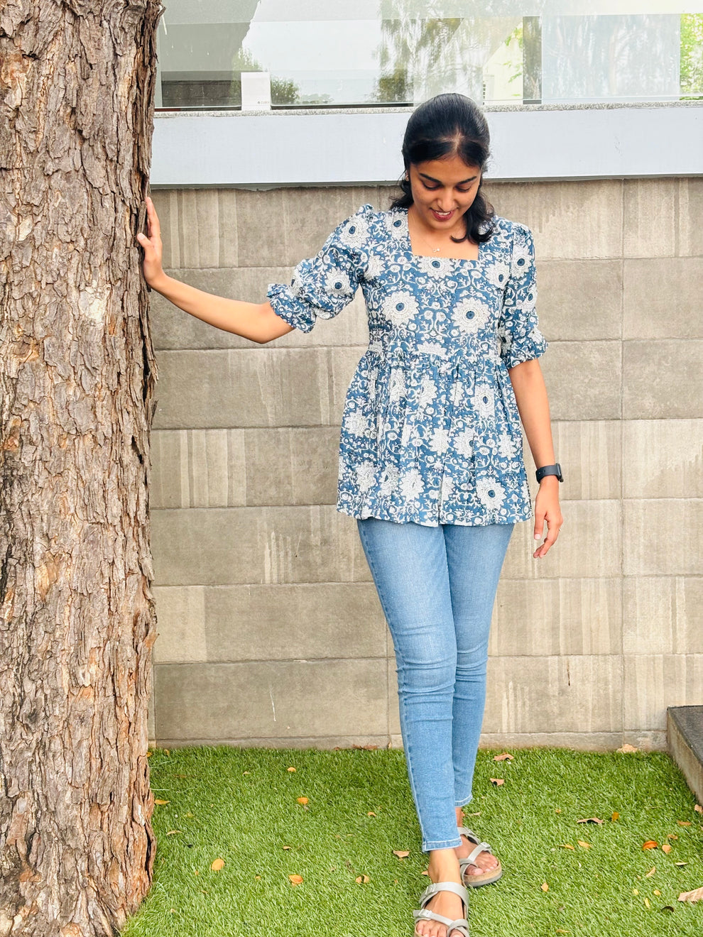 Peplum DENIM TOP (Blue) main image 0