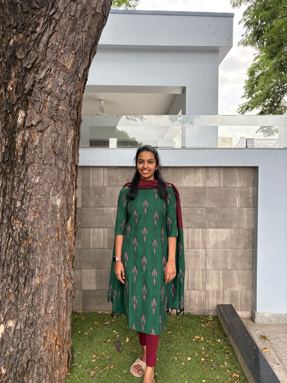 Dark green ikat suit set