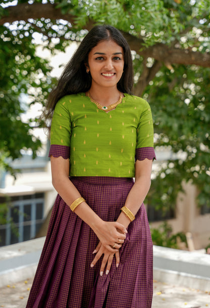 Purple and green skirt set