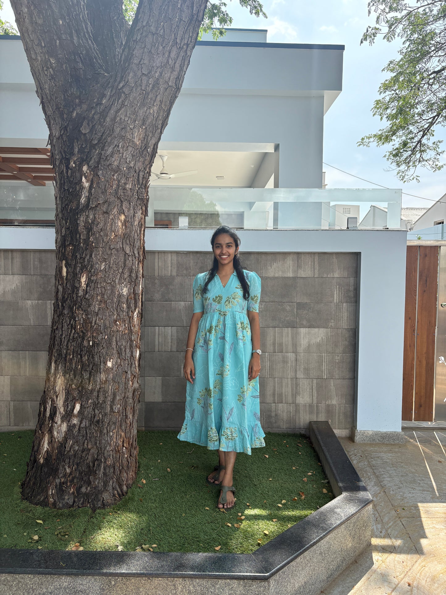 Sky blue collared maxi