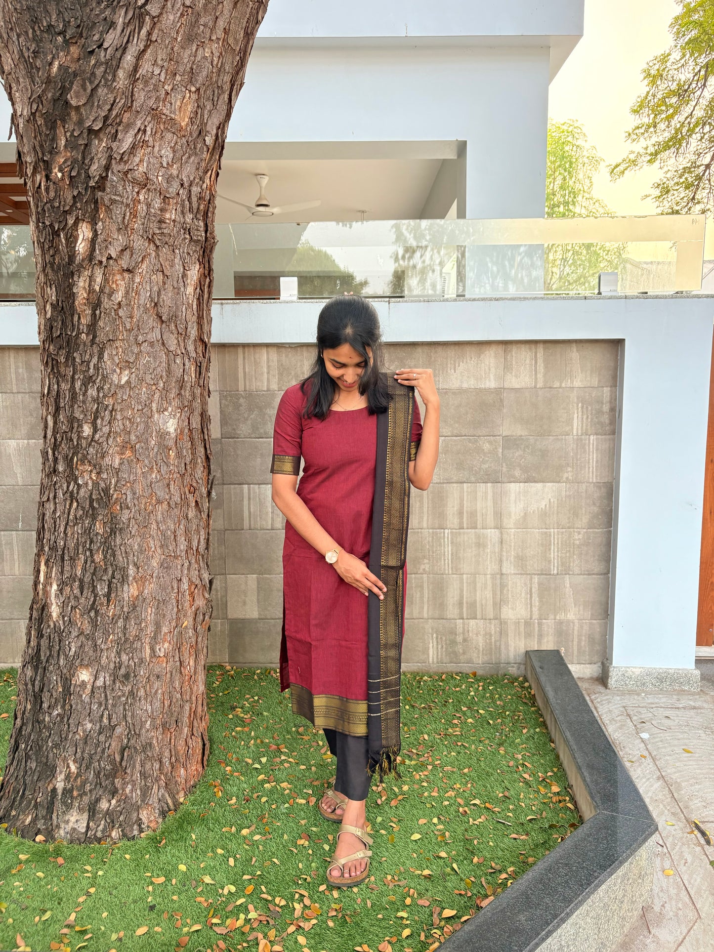 Maroon mangalgiri suit set