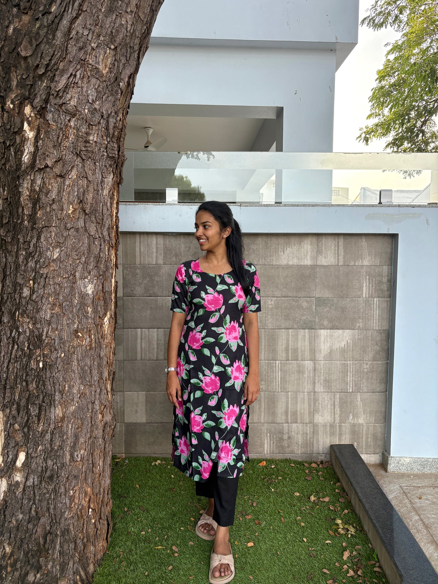 Black floral suit set