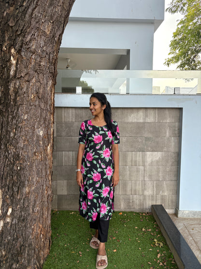 Black floral suit set