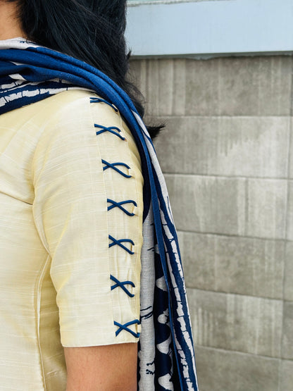 Raw silk Kurti set with Khadi duppata