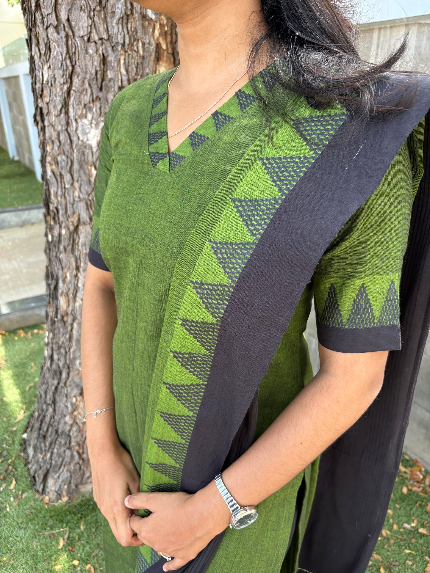Green handloom kurti set