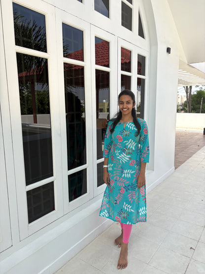Sky blue leaf kurti