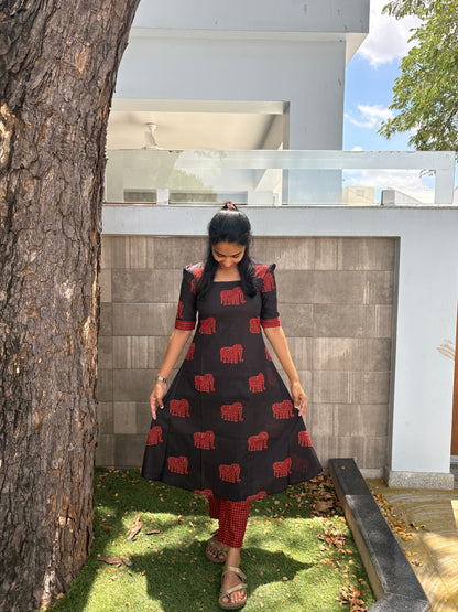 Black & maroon Aline kurti set