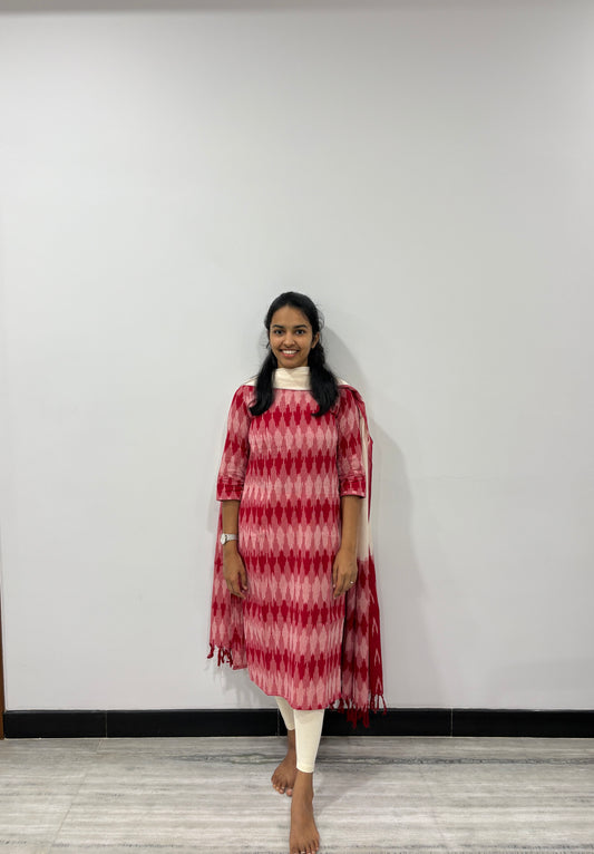 Pink and white ikat suit sets