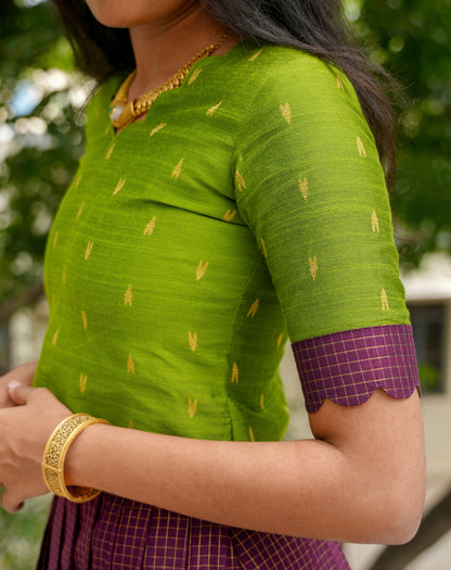 Purple and green skirt set