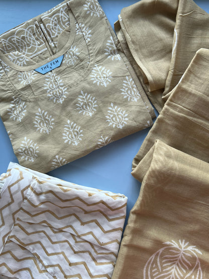Beige cotton kurti set