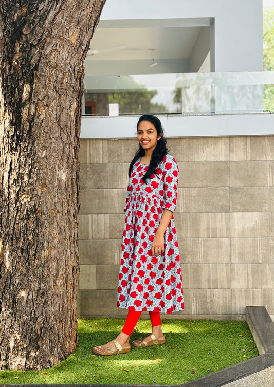 Red floral Anarkali kurti