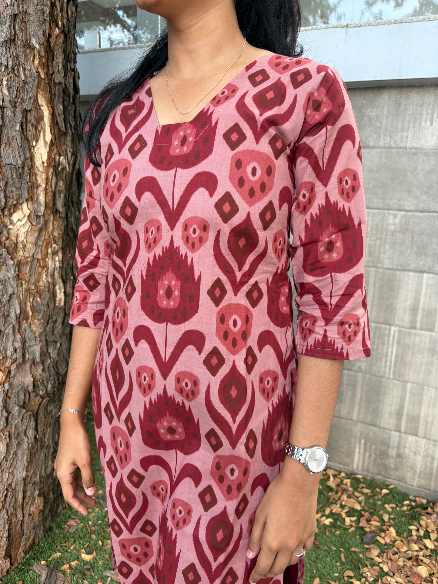 Red abstract print kurti