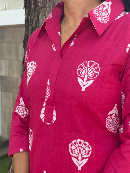 Pink collared kurti set