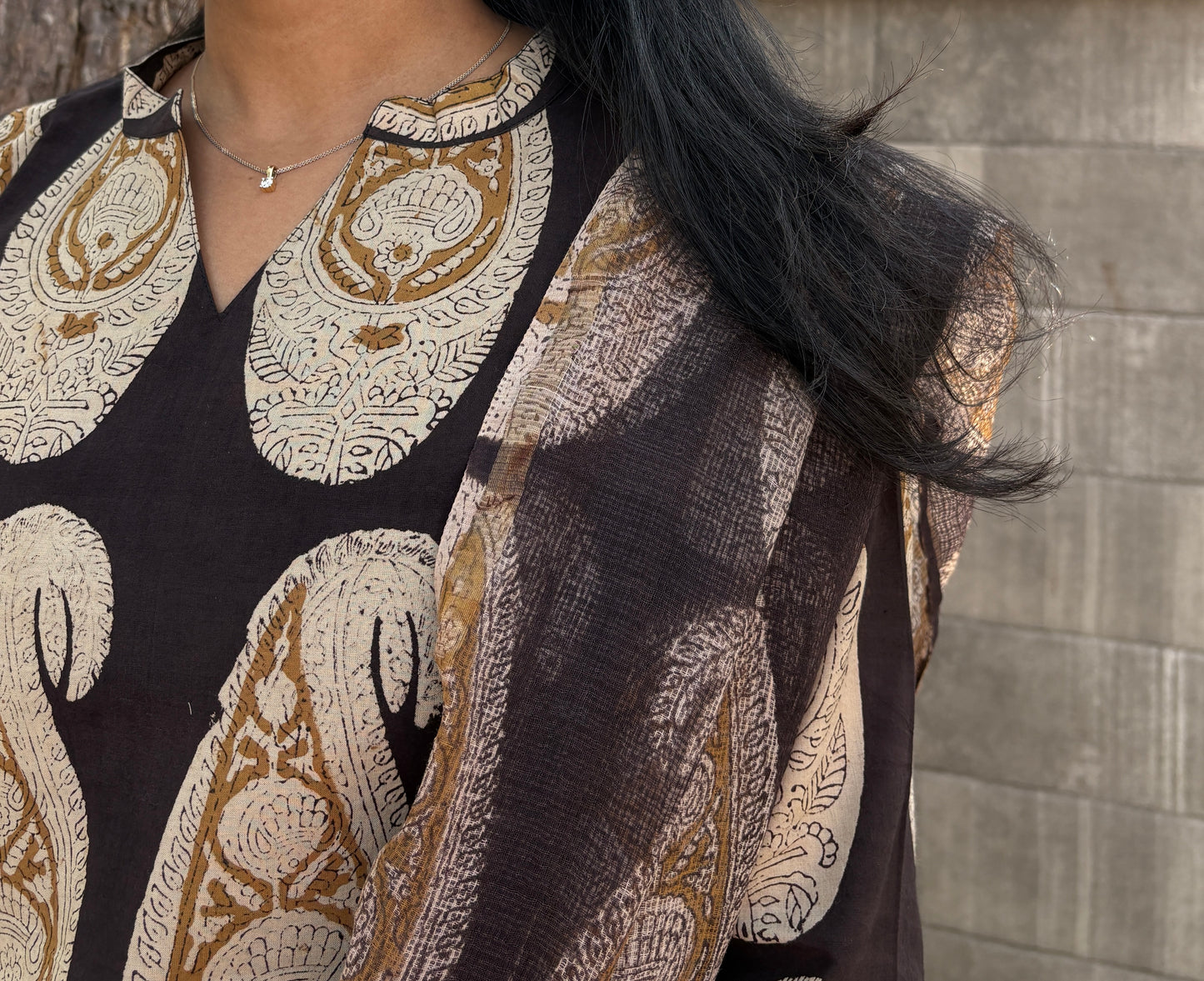 Black handblock kurti set