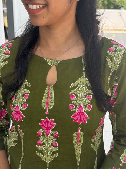 Green floral kurti