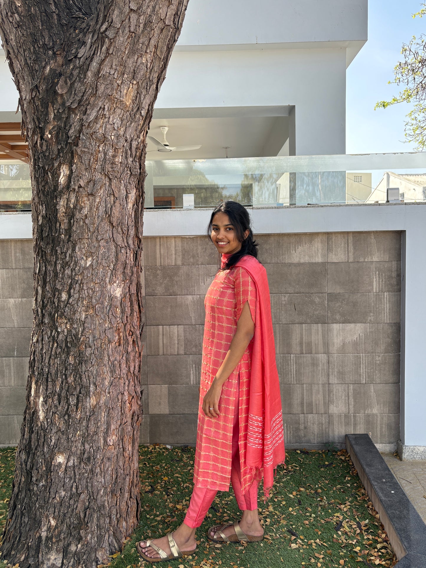 Pinkish peach Katan silk suit set