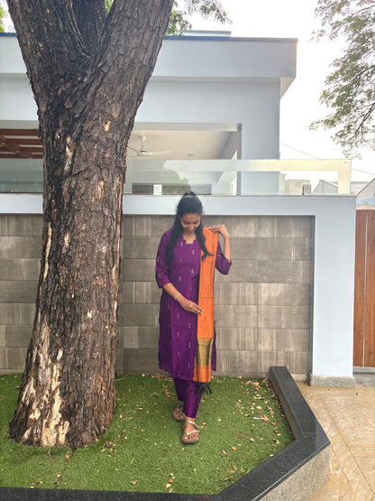 Purple raw silk suit set
