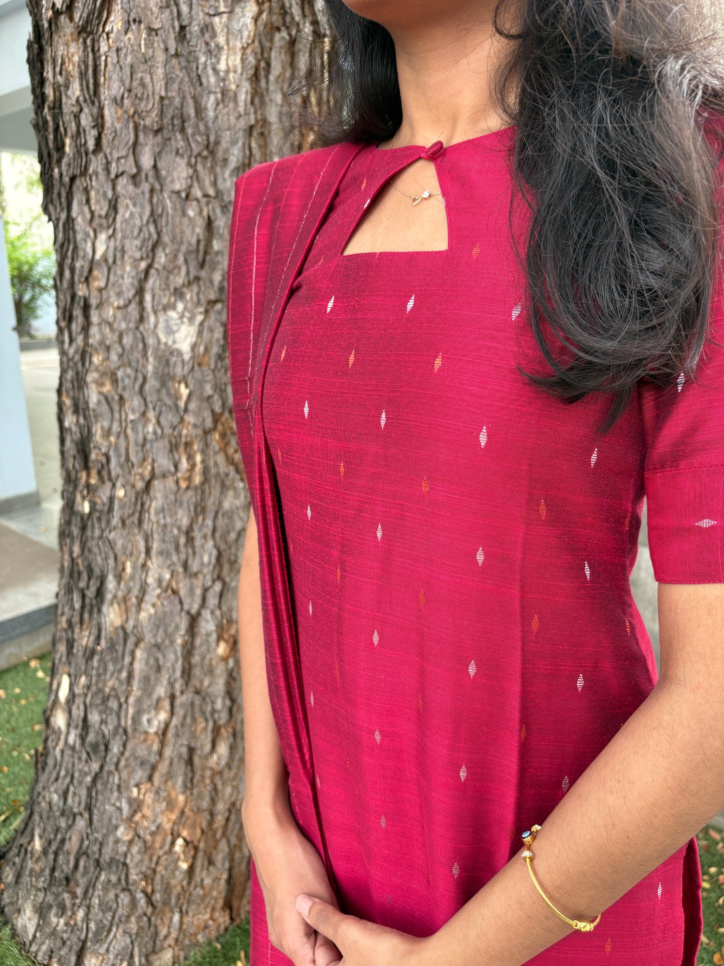 Pink slub silk kurti set