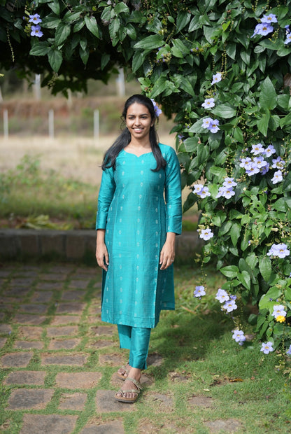 Teal green kurti set