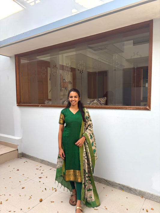 Bottle green mangalgiri silk set