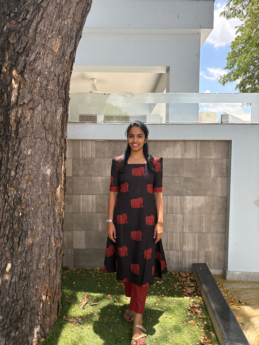 Black & maroon Aline kurti set