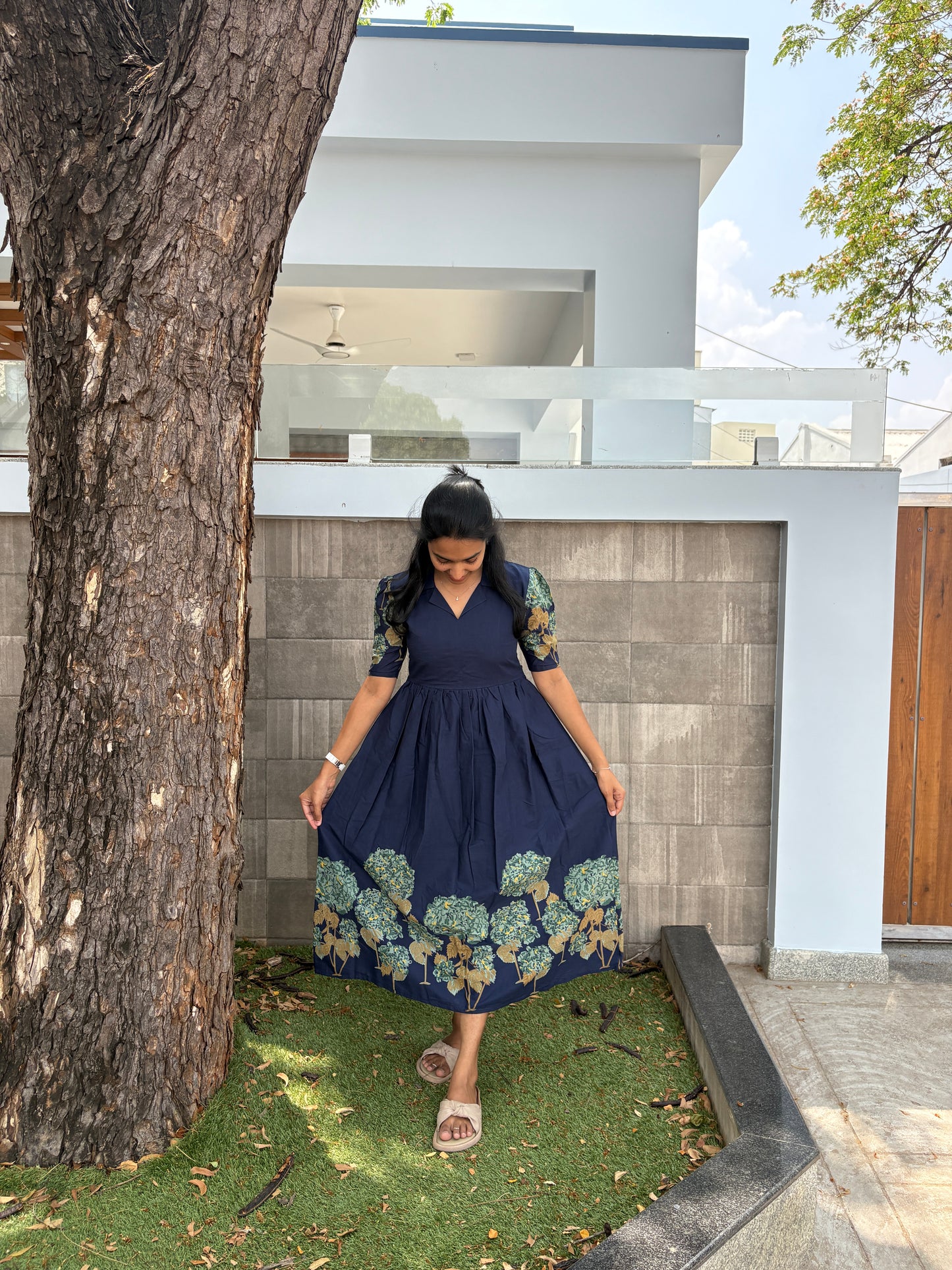 Navy blue collared maxi