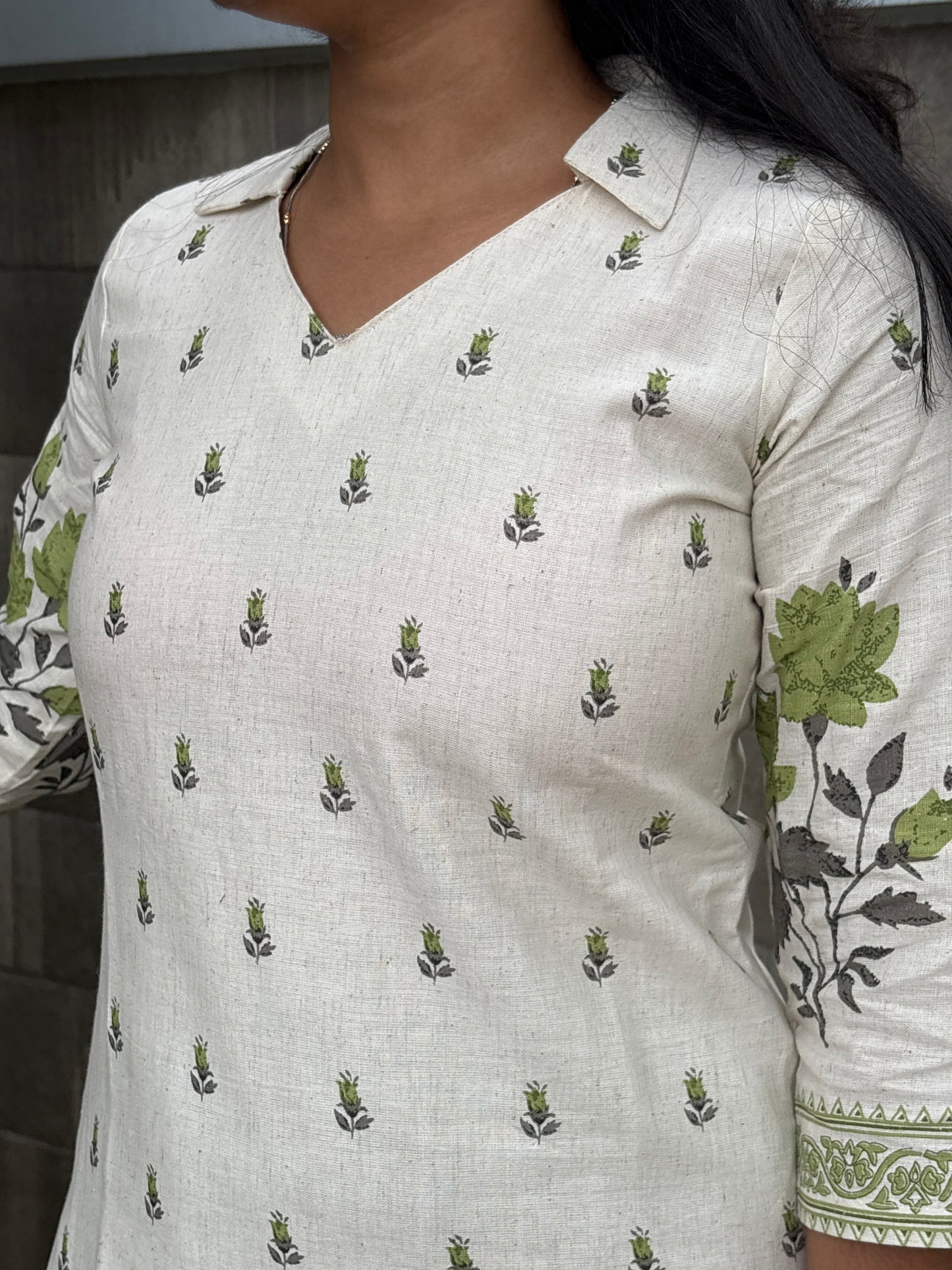 White and green kurti set